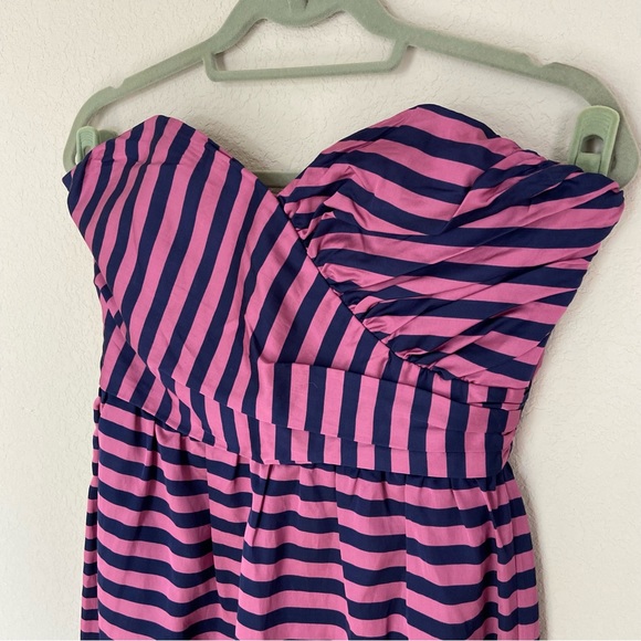 Corey Lynn Calter Anthropologie Pink and Navy Stripe Strapless Dress 8 - Picture 3 of 16